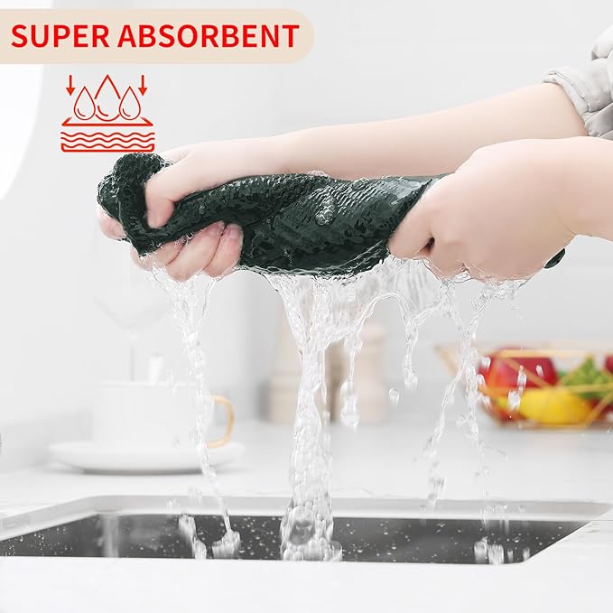 Homaxy 100% Cotton Waffle Weave Kitchen Dish Cloths, Ultra Soft Absorbent Quick Drying Dish Towels, 12 x 12 Inches, 8-Pack, Blackish Green