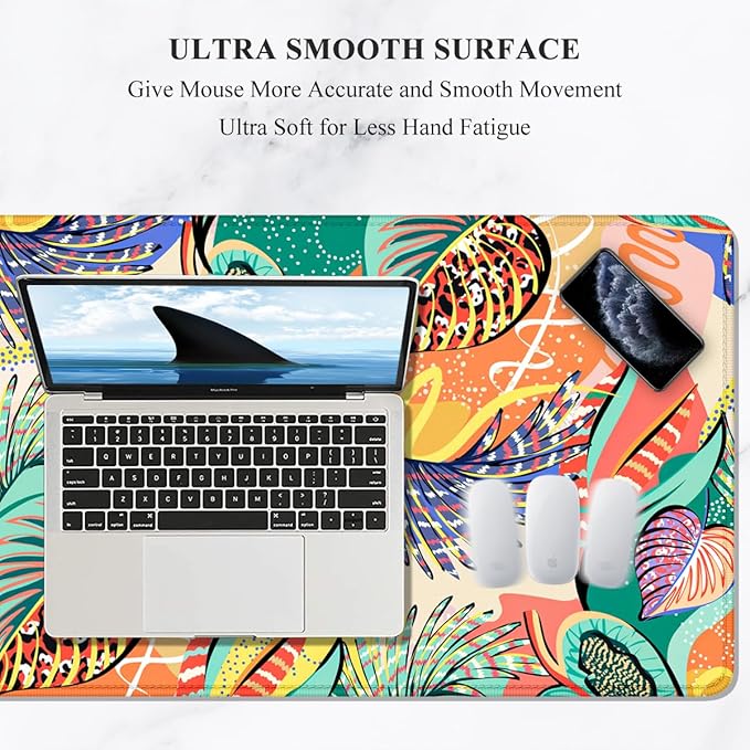 Auhoahsil Desk Mouse Pad, Large Gaming Mousepad, XXL Desk Pad, Extended Long Superior Micro-Weave Cloth Non-Slip Rubber Big Computer Mouse Mat for Gamer, Office & Home, 35" x 15", Tropical Leaves