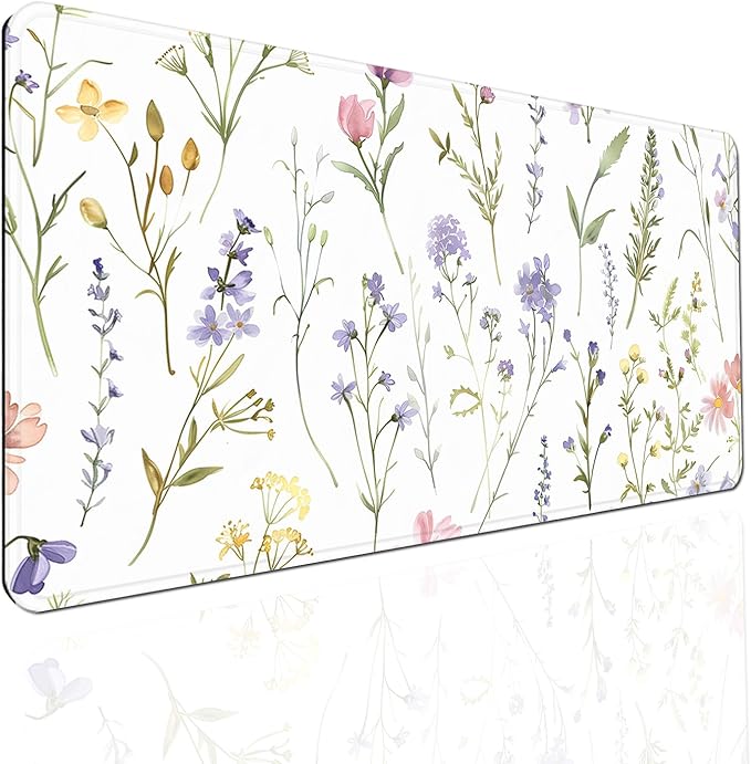 Floral Large Mousepad 31.5 x 15.7 inch, Waterproof Desk Mat Gaming Mouse Pad, Aesthetic Flowers Desktop Mat, Laptop Pad, Computer Writing Mat for Home Office (Purple Pink White D, XX-Large)