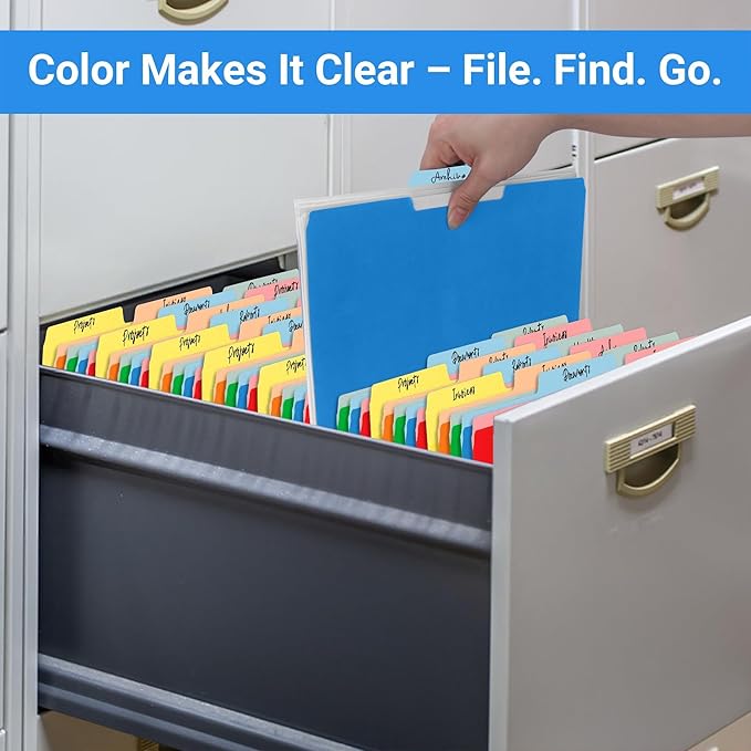 Letter Size File Folders – 1/3-Cut Tab, Durable Colored File Folders for Home, Office, and School Organization, 50-Pack
