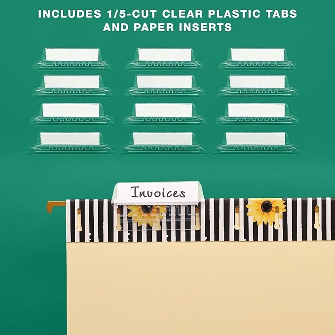 Global Printed Products Deluxe Designer Hanging File Folder Kit, Includes Metal Hanging Basket, 12 Hanging Folders, 24 File Folders, 1/3 Cut Tab, Assorted Positions, Letter Size (Sunflower)