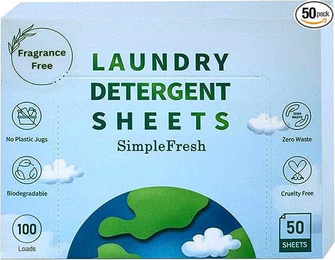 50 Laundry sheets 100 loads | fragrance free product - Laundry Detergent Sheets, Eco-Friendly, Plant-Based, Hypoallergenic, No Plastic Jug Kindly (Fragrance Free)