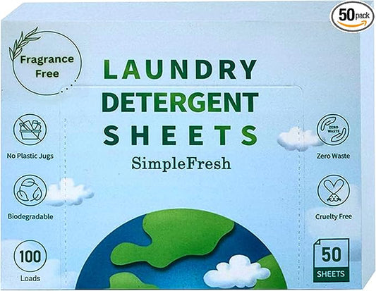 50 Laundry sheets 100 loads | fragrance free product - Laundry Detergent Sheets, Eco-Friendly, Plant-Based, Hypoallergenic, No Plastic Jug Kindly (Fragrance Free)