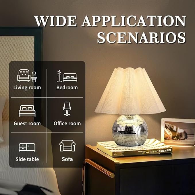 Disco Small Table Lamp for Bedroom, Funky Lamp Ball Lamps for Kitchen, Mini Table Lamps for Small Spaces with Scalloped Shade for Nightstand Desk Lamp