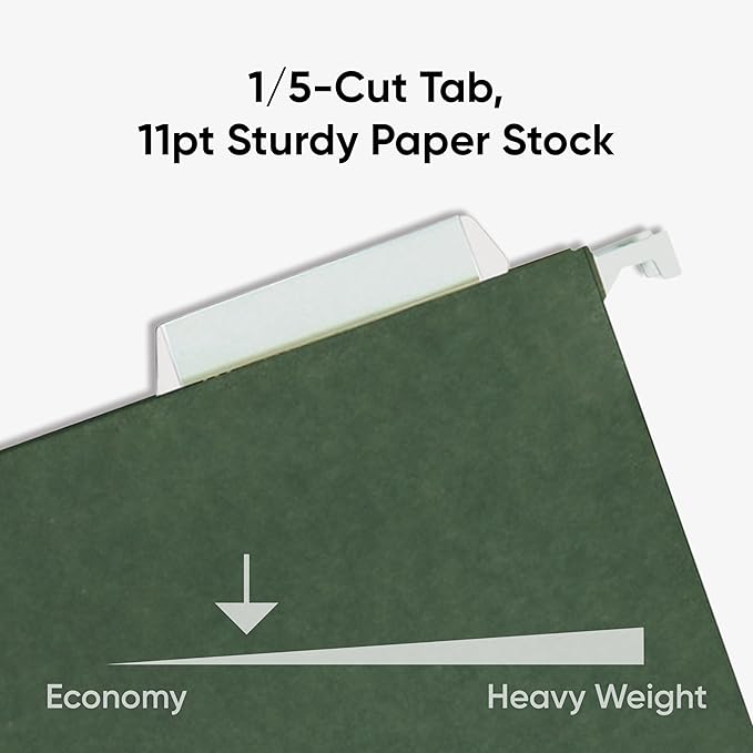 Smead Hanging File Folder, 1/5-Cut Adjustable Tab, Letter Size, Standard Green, Hanging Folders for Filing Cabinets, File Organizer Folder, 50 Per Box (64029)