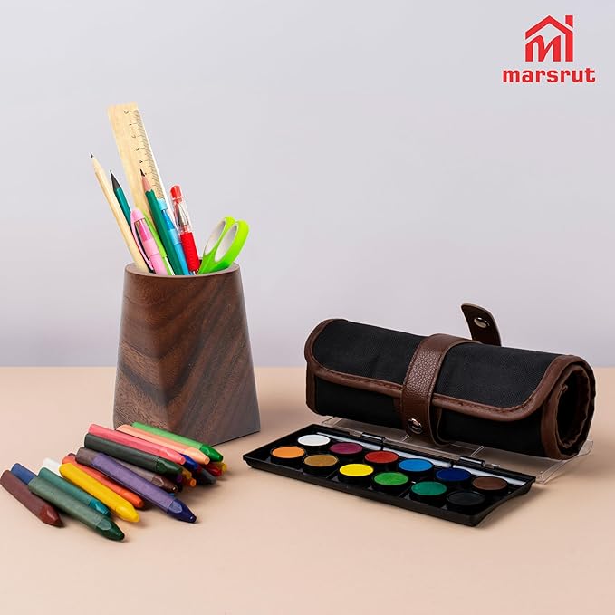 Wooden Pencil Holder, Walnut Wood Pen Cup, Desk Accessories, 4 Inch Organizer Caddy Stand, Vintage Rustic Box for Desktop, Men Supplies, Makeup Brushes, Stationery, Offices Decoration