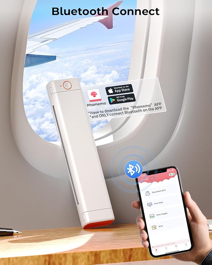 Phomemo Inkless Portable Printer for Travel - Wireless Thermal Printer Compatible with Phone & Laptop, Bluetooth Printers Supports 8.5" X 11" Letter Thermal Paper, Come with Carry Case