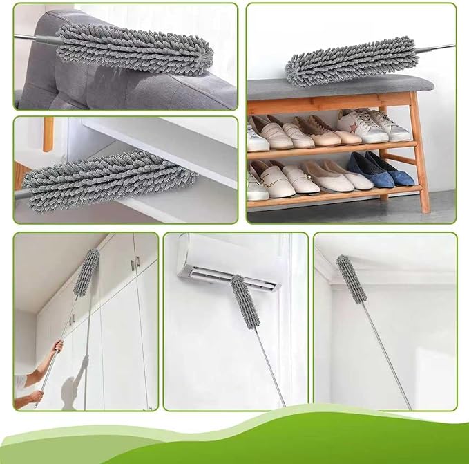 MimAuto 100-inch Duster with Extension Pole, 8-in-1 Cobweb Duster Kit Includes Chenille Head & Retractable Gap Cleaner, Spider Web Brush for High Ceiling, Fan, Car, and Home Cleaning