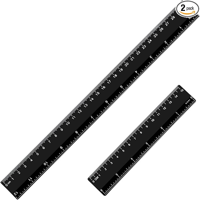 eBoot Plastic Ruler Straight Ruler Plastic Measuring Tool 12 Inches and 6 Inches, 2 Pieces (Black)