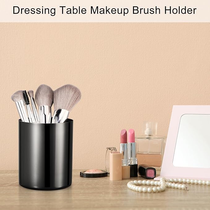 Black Pencil Holder for Desk, Stainless Steel Pencil Cup, Pen Holder Cup, Pen Pot, Vases Flower Pot, Makeup Brush Holder, Desktop Accessory Stationery Organizer