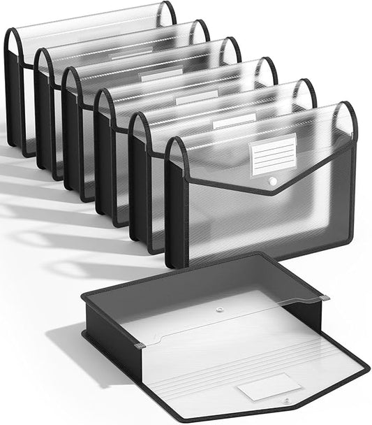 Plastic Expanding File Folder, Transparent envelopes with Snap Closure, No Dividers, Large Capacity, Black File Folder Organizer Holder, Bills&Taxes, Letter/A4 Size for School/Office/Home-7 Pack