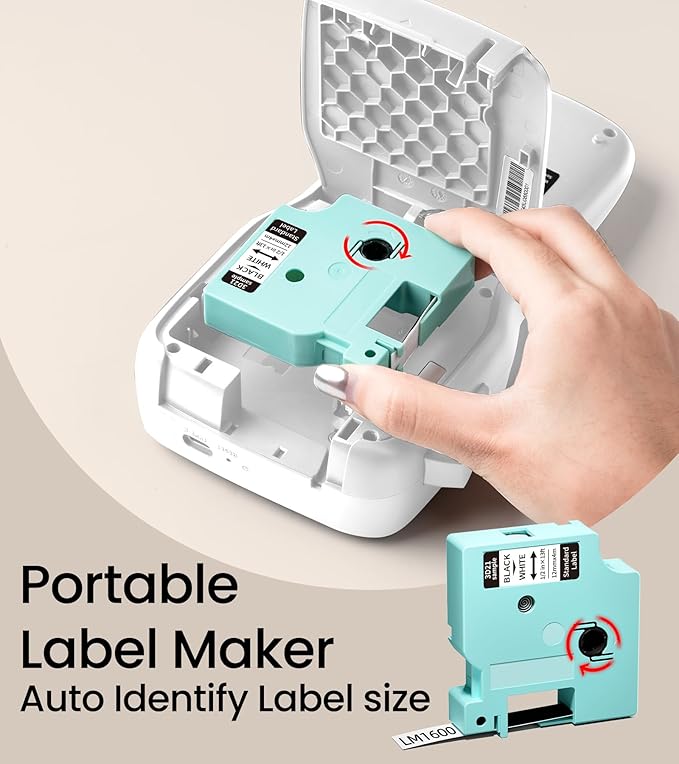 Label Maker Machine with-Tape, Handheld Label Maker with Backlit Screen & Keyboard, Portable Label Makers Rechargeable, LM1600 Bluetooth Labeler Labeling Machine for Home Office School Organization