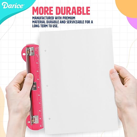 Darice 3 Hole Puncher 2 Pack - 5 Sheet Capacity Paper Punch with 10" Ruler - 3 Ring Easy-Clean Tray, Portable, Compact - Blue Pink