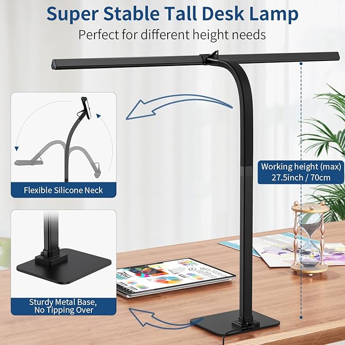 KableRika Desk Lamp, 24W Brightest LED Desk Lamp For Home Office, 31.5" Wide Dimmable Architect Task Lamp With Base,Eye Protection Modern Tall Desk Light For Workbench Office Lighting Computer Working