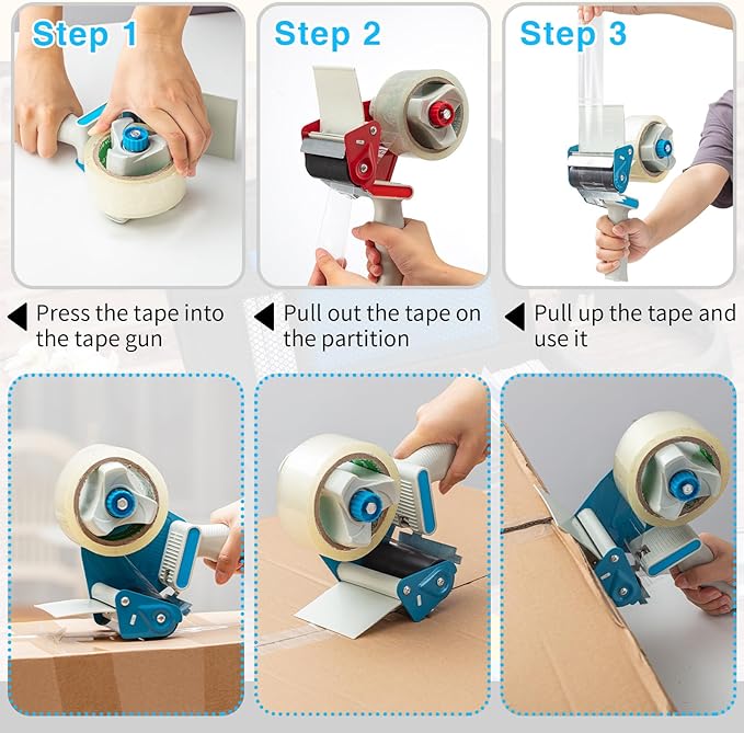 WILLBOND 4 Pack 3 Inch Wide Tape Gun Lightweight Packing Heavy Duty Tape Dispenser Gun for Moving Shipping Box Carton Seal Packing Shipping Dispenser, Red and Blue