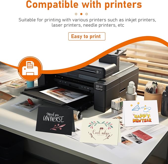 100 Packs Cream Blank Cards and Envelopes 5 x 7 Off White Heavyweight Folded Cardstock and A7 Envelopes Printable Self Seal for Wedding Invitations, Greeting Cards, Party