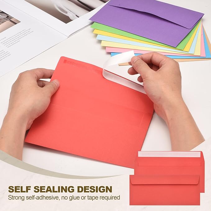 PATIKIL 100 Pack Red #10 Business Envelopes, Colored Self Seal Letter Size Envelopes for Business Mailing Office Checks Invitation, 4-1/8 x 9-1/2 Inches