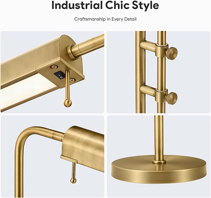 VONLUCE Rustic Desk Lamp, Adjustable Industrial Style Metal Table Lamp, 3 Color Temperatures LED Reading Lamp for Living Room Bedroom Office, Antique Gold