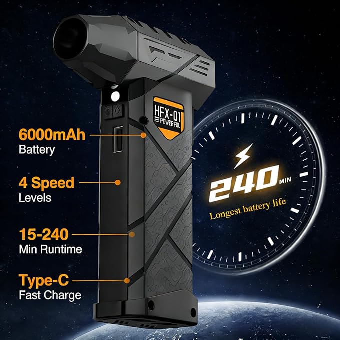 PURECOTERA Powerful Car Vacuum Cleaner,Compressed Air Duster - 6000 mAh,5 in 1, Digital, vacuuming, Compressed air, Lighting, Charging, for Computers, Keyboards, Home,car-Gifts for Men