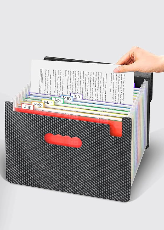 Accordion File Organizer,Expanding File Folders with Handle,13 Pockets Expandable File Box Portable Filing Folder,Adjustable Support Strap,Colored Tabs.Papers Bills Documents Organizer,A4/Letter Size
