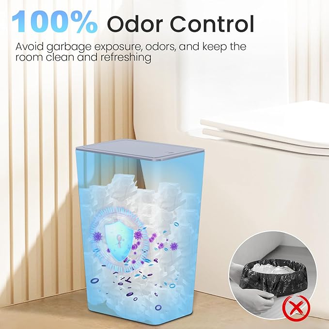 4 Gallon Bathroom Small Trash Can with Lid, 15L Slim Garbage Bin Wastebasket with Pop-Up Lid for Bedroom, Office, Kitchen, Dorm, Fits Under Desk