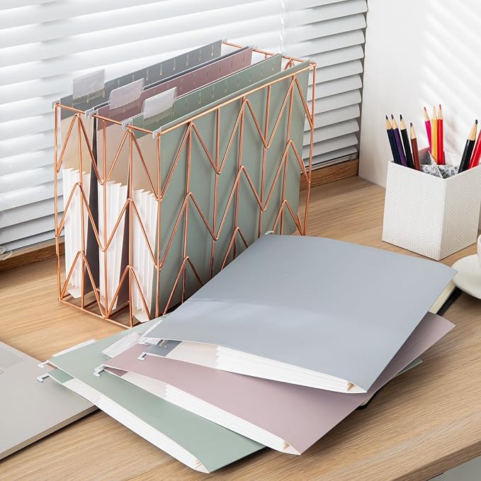 Y YOMA Letter Size - 6 Pack Extra Capacity Hanging File Folders Accordion Decorative Reinforced File Folder Cute Colored Expandable Folder for Office Home with 1/5-Cut Adjustable Tabs, Morandi Color