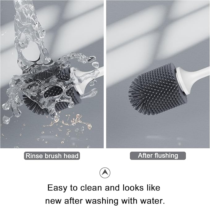 Lefree Silicone Toilet Brush and Holder,Bathroom Cleaner Brush Set,Non-Slip Handle Toilet Bowl Brush with TPR Soft Bristle,Wall Mounted/Floor Standing