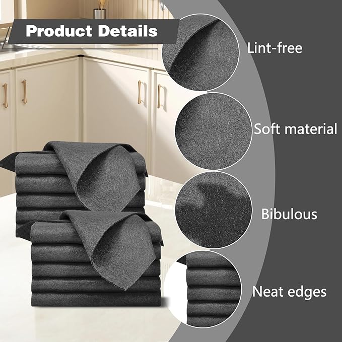 10PCS Thickened Magic Cleaning Cloth,Bsorbent Magic Cleaning Glass Cloth,Reuseable Streak Free Magic Fiber Microfiber Cleaning Cloth for Kitchen, Window, Glass, Cars (Black)