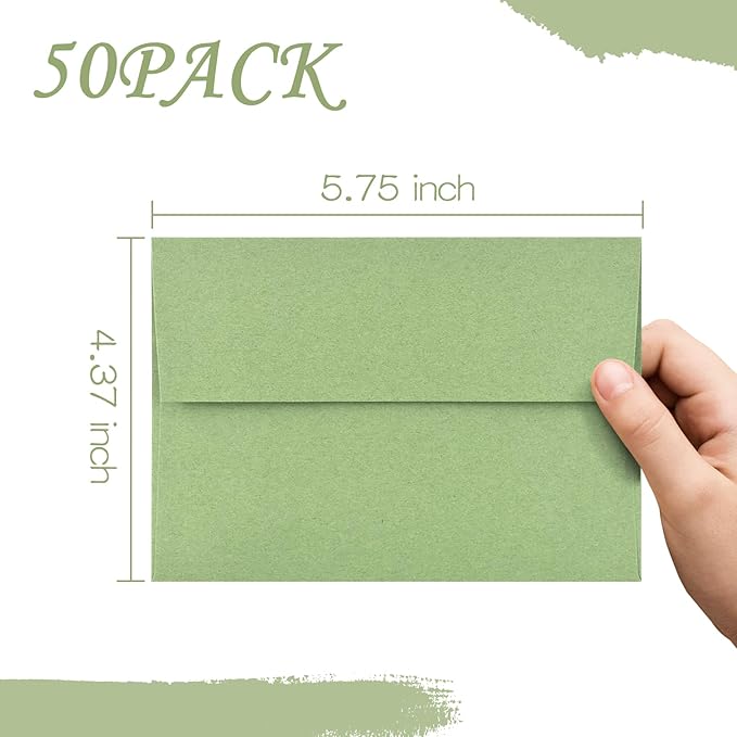 50 Pack A2 Envelopes for Invitations,4.37x5.75 inches,4x5 Envelope Sage Green Self Seal,Printable Envelopes for Wedding,Invitation,Baby Shower,for 4x5 Cards