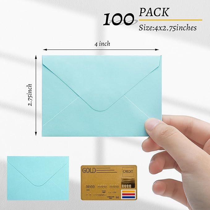 100 Pack 4 x 2.75" Colorful Mini Envelopes 120GSM Gift Card 10 Color Envelopes Bulk Small Paper Gift Card Sleeves Greeting Card Business Card Tiny Envelope Pockets for Card & Invitation