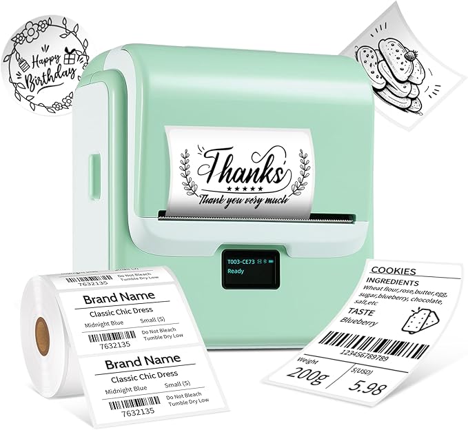 ORGSTA Label Maker Machine with Tape, T003 Thermal Label Maker, 3.15 Inch Bluetooth Label Printer Compatible with Phone & PC, Sticker Printer Barcode Thermal Maker for Small Business, Home, School