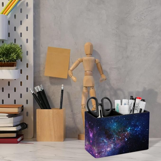 Pen Holder, Pencil Holder for Desk Organizer, Nebula Deep Space Galaxy PU Leather Pencil Cups Desktop Stationery Storage Makeup Brush Holder Pen Organizer for Office Home