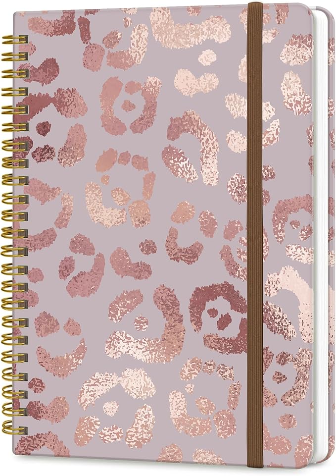 Spiral Journal Notebook, A5 Cute Notebooks for Women Men, College Ruled Hardcover Notebook for Work & Note Taking, 60 Pages Double-Wire Journals for Writing, Pink Glitter Leopard