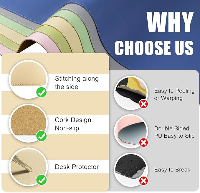 Large Apricot PU Leather Desk Mat, 55'' x 17'', Non-Slip Computer Mat for Home & Office, Laptop Desk Blotter Pad for Mouse and Keyboard