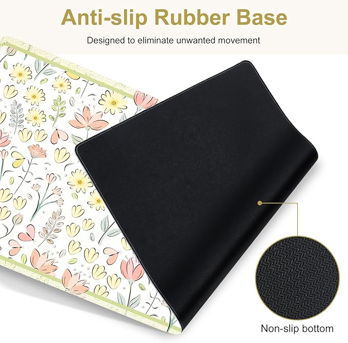 Desk Mat, 4in1 Large Mouse Pad with Wrist Rest, Cute Desk Matt for Desktop, Desk Pad Mat, Anti-Slip XXL Computer Ergonomic Mousepad with Wrist Support for Keyboard and Mouse I Nice Yellow Flowers