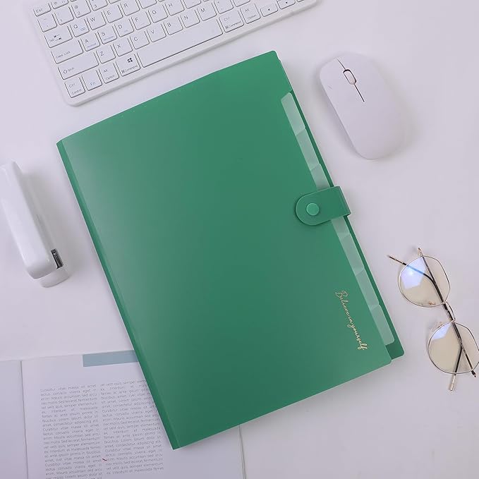 SKYDUE Expanding File Folder, Accordion File Organizer with 8 Pocket & Inner Card Pocket, Expandable Document Paper Receipt Holder for School Office Hospital, Letter/A4 Size Green