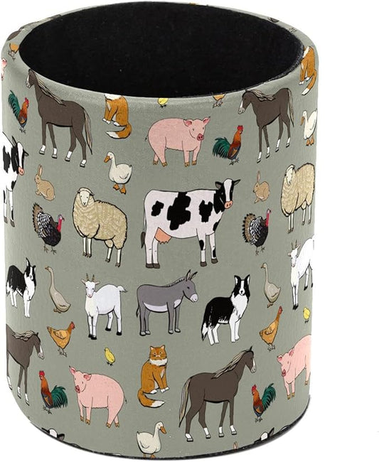 Farm Animals Pig Cow Pen Holder Stand Pencil Cup Pot Desk Organizer Makeup Brush Holder