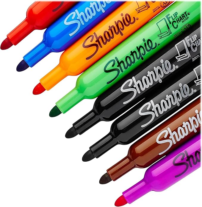 Sharpie Flip Chart Markers, Bullet Tip, Assorted Colors, 8 Count - Low-Odor, Squeak-Free, Home, Office, Back to School, Teacher Supplies