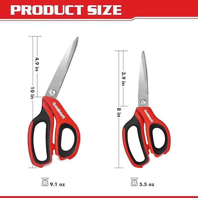 Goldblatt 2PS Scissors Heavy Duty, Multipurpose Shop Scissors with Stainless Steel Blade and Comfortable Handle, Easy Cutting Cardboard, Wires, Leather, Fabric
