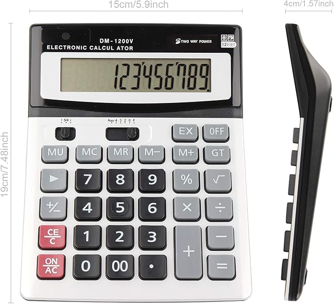Large Electronic Calculator Counter Solar & Battery Power 12 Digit Display Multi-Functional Big Button for Business Office School Calculating (1 x Calculator)