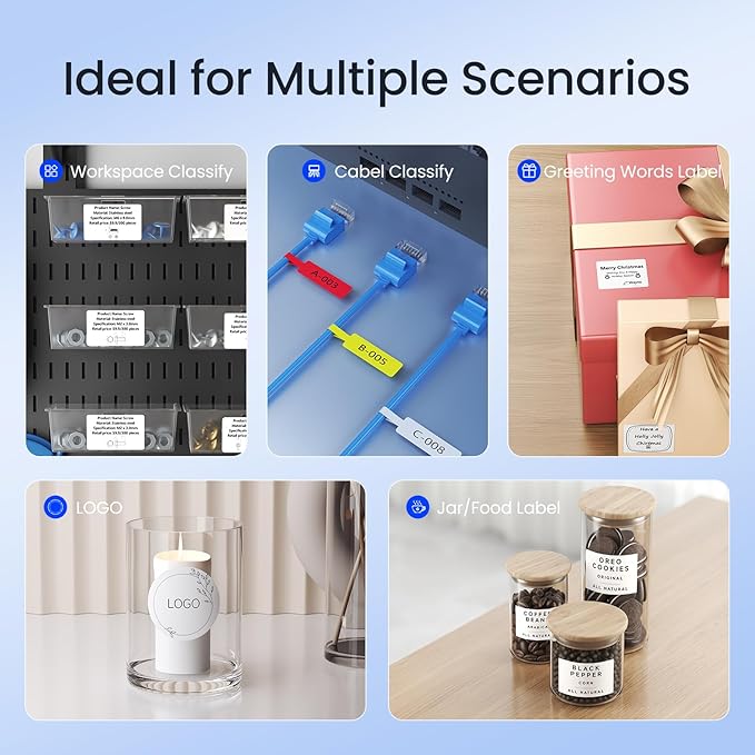 CLABEL Label Maker, Thermal Barcode Printer with No Bound Consumables, Bluetooth & USB Connection, Supports Various Sized 0.98"-1.96", Label Printer for Small Business