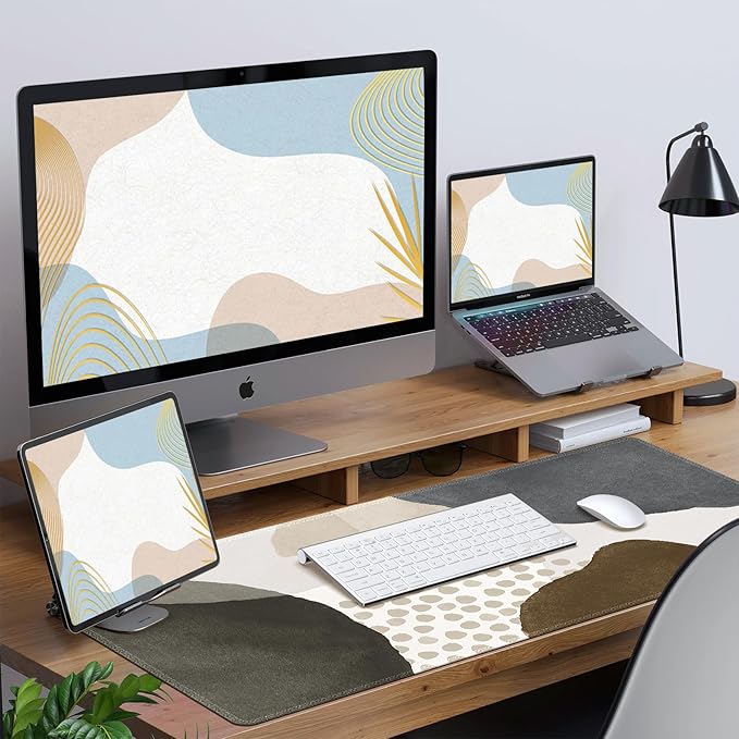 HAOCOO Desk Mat, Computer Desk Pad, Large Mouse Pad for Desk, XXL Gaming Mousepad for Desktop with Non-Slip Base, Waterproof Laptop Keyboard Mat for Home Office, Gray Boho