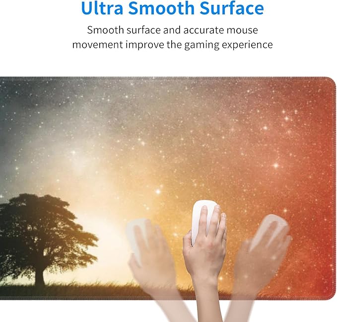 Starry Sky and Tree Large Mouse Pad, Vintage Aesthetic Gaming Desk Mat, XL Keyboard Desk Pad Mat for Desktop, 31.5"x11.8" Non-Slip Base Big Mousepad with Stitched Edges