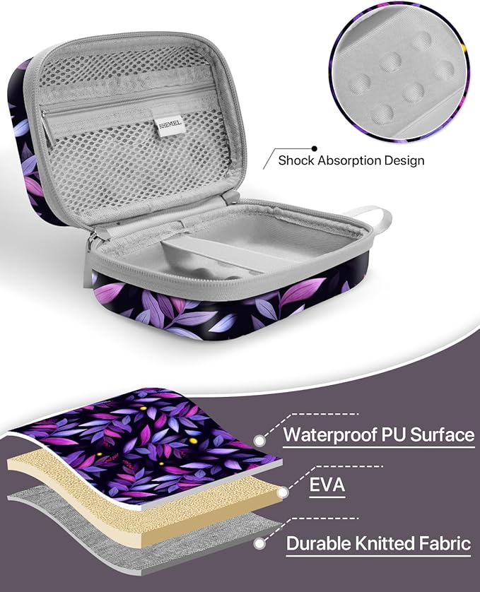 Label Maker Case, EVA Travel Case with Designed Pattern, Compatible with D30, P21, E10, D110 Label Makers (Box Only), Purple Leaves