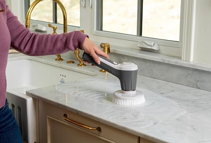 Teko Power Scrubber - Ultimate Bathroom Kitchen & Shower Brush Scrubber with Long Handle, for Bathtub, Tile, Floor & Grout, Tub Scrubber, Automatic Shower Cleaner, Graphite