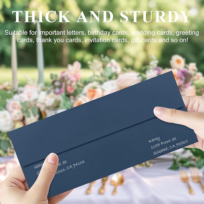 50 Pack Navy Blue #10 Business Envelopes, Standard Envelopes Self Seal, 4 1/8 x 9 1/2 Inch Letter Size Business Mailing Envelopes for Checks Invoices Statements Baby Shower Wedding Birthday Graduation
