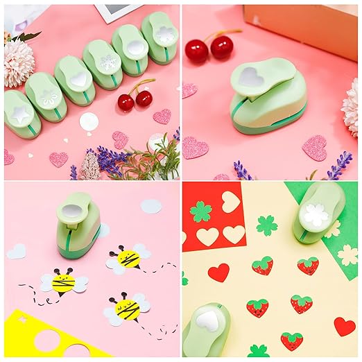 UCEC Paper Punches for Crafting, Hole Punch for Kids, 1 Inch Craft Hole Punch Shapes, 6PCS Star Heart Flower Punch Kids Hole Puncher Shape Cutters for Crafts for School Crafting & DIY Projects
