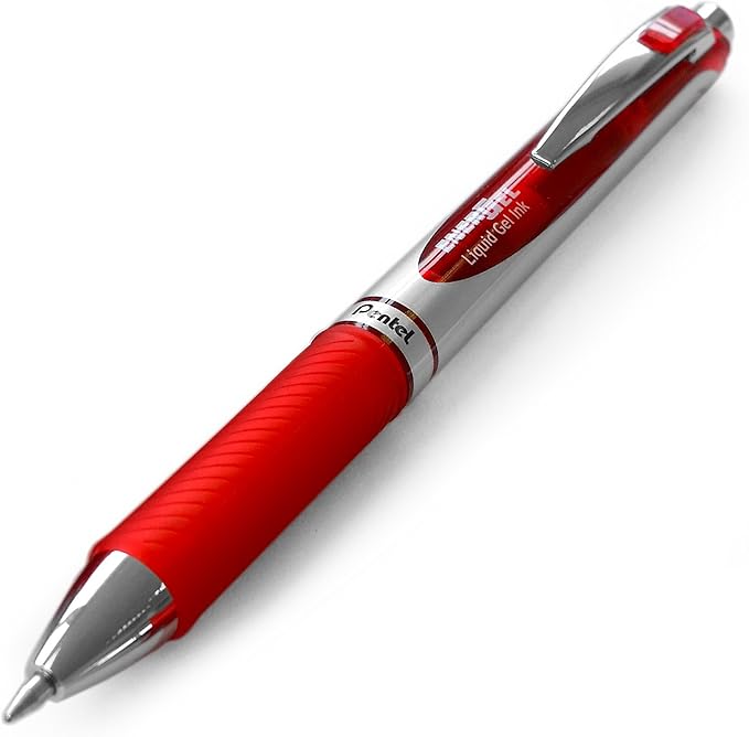 Pentel BL77-BO Energel XM Retractable Gel Pen with 0.7 mm Tip, 0.35 mm Line Width - Red, Pack of 12