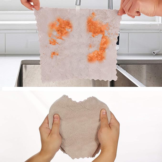 12 Pack Dish Towels, 10x10 in Premium Dish Cloths, Super Absorbent Kitchen Towels Coral Velvet Dishcloths Nonstick Oil Fast Drying Washcloths (Green-Grey)