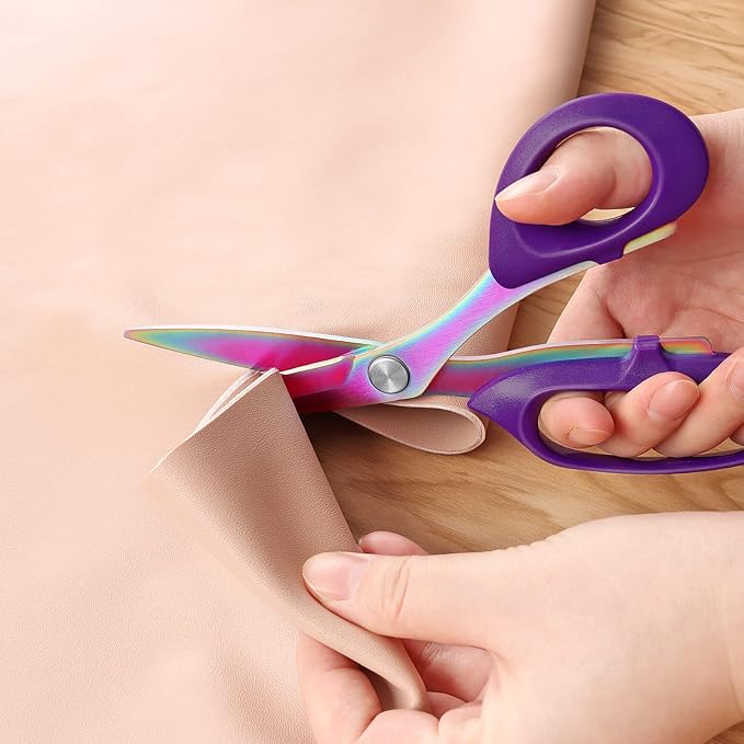 Fabric Scissors, Heavy Duty Titanium Plated Stainless Steel, Tailor Scissors for Cutting Fabrics and Leather, Purple, Set of 2 (26cm/21cm)